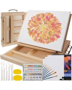 Set de Pintura en Maleta Con Caballete de Madera , 46 piezas