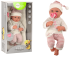 Muñeca Bebé con Jersey Gris, Gorro de Rayas y Chupete Rosa – 35 cm