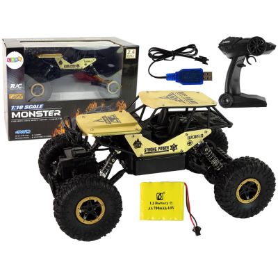 Coche RC High Wheels 1:18 | Todo Terreno con Control Remoto - Negro y Dorado